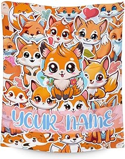 Customized Fox Blanket with Name - Soft, Fuzzy & Fluffy - 40x30 Inches Small Blanket for Office, Chair - Orange Cute Throw Blanket Gifts for Kids, Boys & Girls