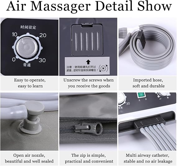 Leg Massager with Air Compression, Air Wave Pressure Massager, Compression Pump, for Full Body Massage Pressotherapy Lymphatic Drainage, Muscle Relief Fast Recovery (6 Cavities 2 Legs+waist+2 Arm