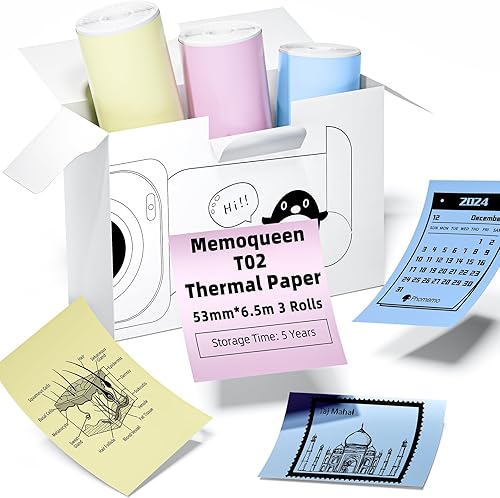 Miniatura 10 de Memoqueen T02 Verde mentamorado lavandanaranja claro, papel térmico adhesivo de color, compatible con T02 M02X M02L Q02 Y02C, 1.96 pulgadas x 11.4