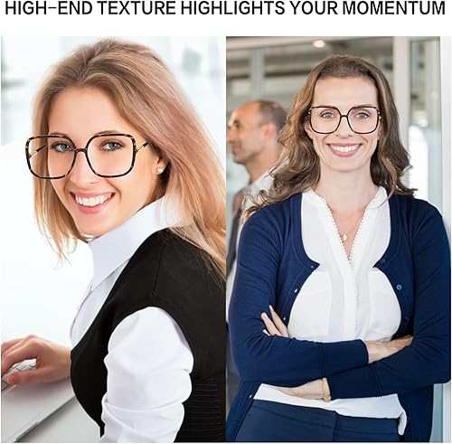 Miniatura 5 de QxAiVMin Anteojos de lectura cuadrados de gran tamaño, bloqueo de luz azul, lectores de marco grande para mujeres, anteojos de computadora grandes