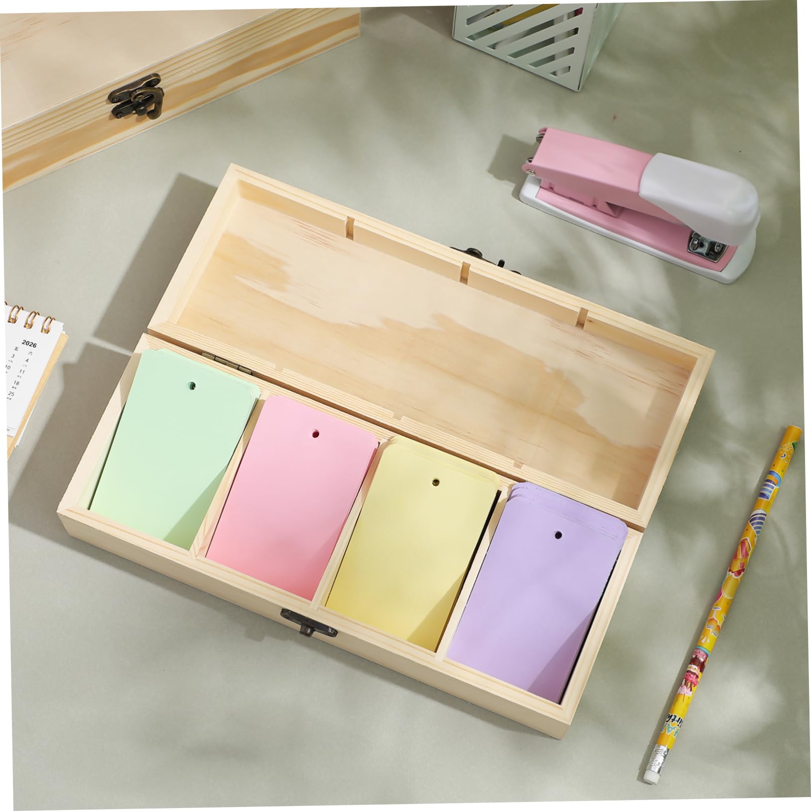Holzbox mit Klappdeckel 2 Stück 25x9.5x6.5cm Aufbewahrungsbox mit Ablagefächern für Notizen und Karten Geeignet für Büro Schule und Wohnraum