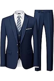 Men's 3 Piece Suit Set with Tie, 2 Button Slim Fit Solid Blazer Jacket Vest Pants, Business Wedding Party Suits for Men