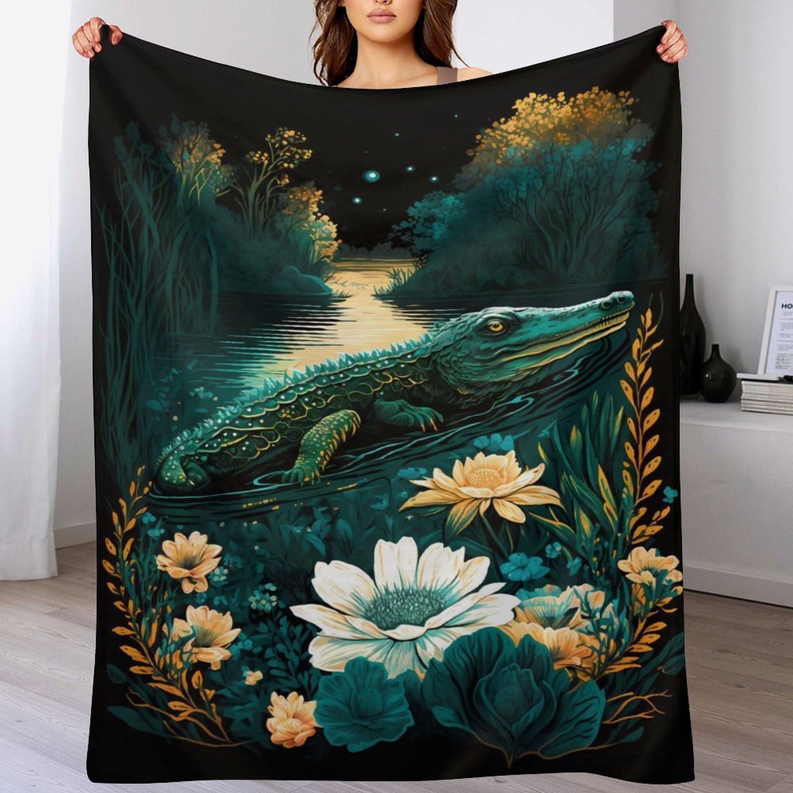 Couverture crocodile en flanelle polaire douce pour canapé et lit 180x200cm