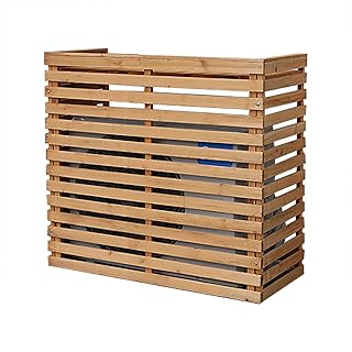 Air Conditioner Cover Wooden Fence for Heat Pumps Outdoor AC Enclosure Garden Plant Stand Decorative Balcony Shelf Yellow Medium Size