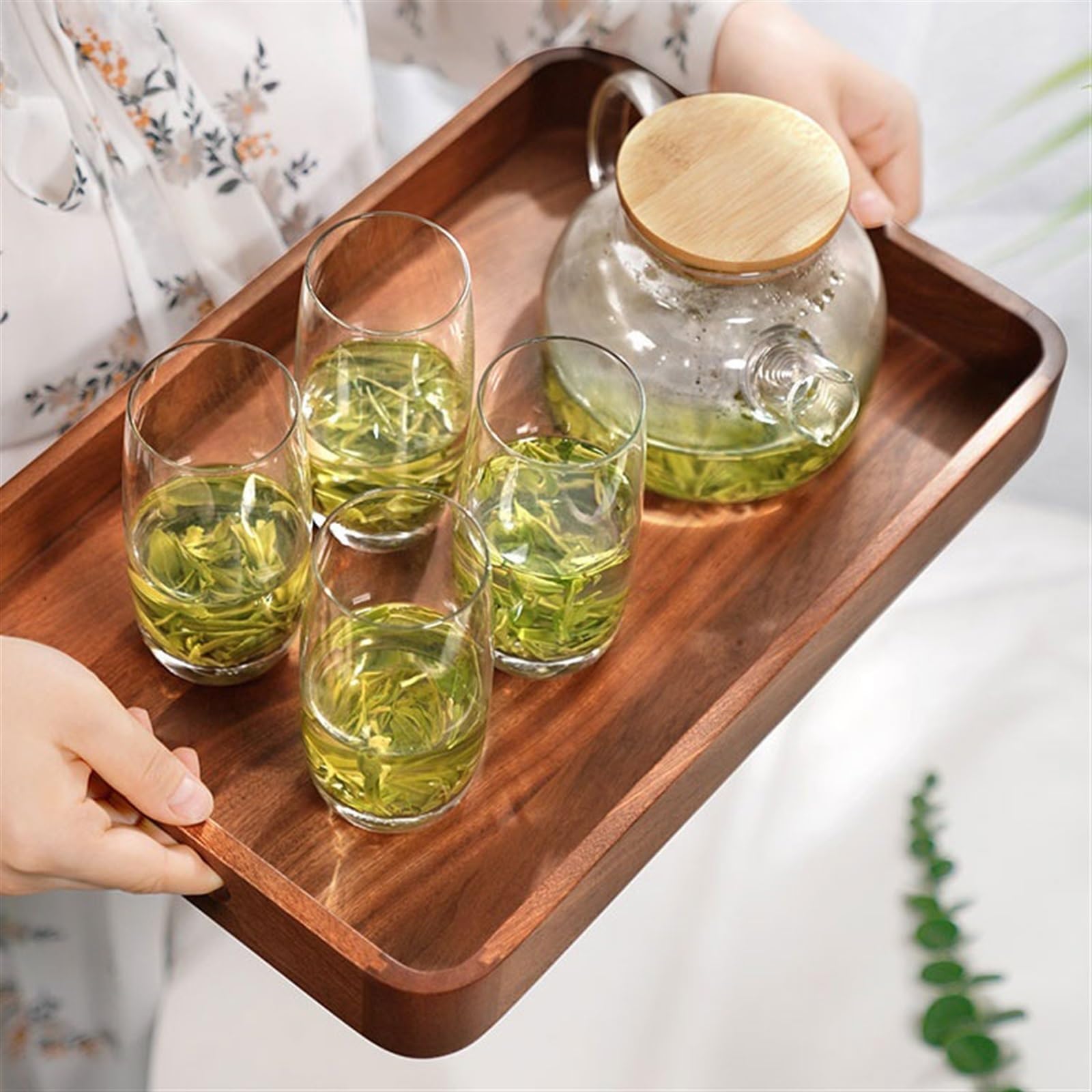 Bandeja rectangular de madera para mesa de café, cesta de frutas moderna y plato de caramelos, almacenamiento versátil de escritorio para cocina y servicio de desayuno