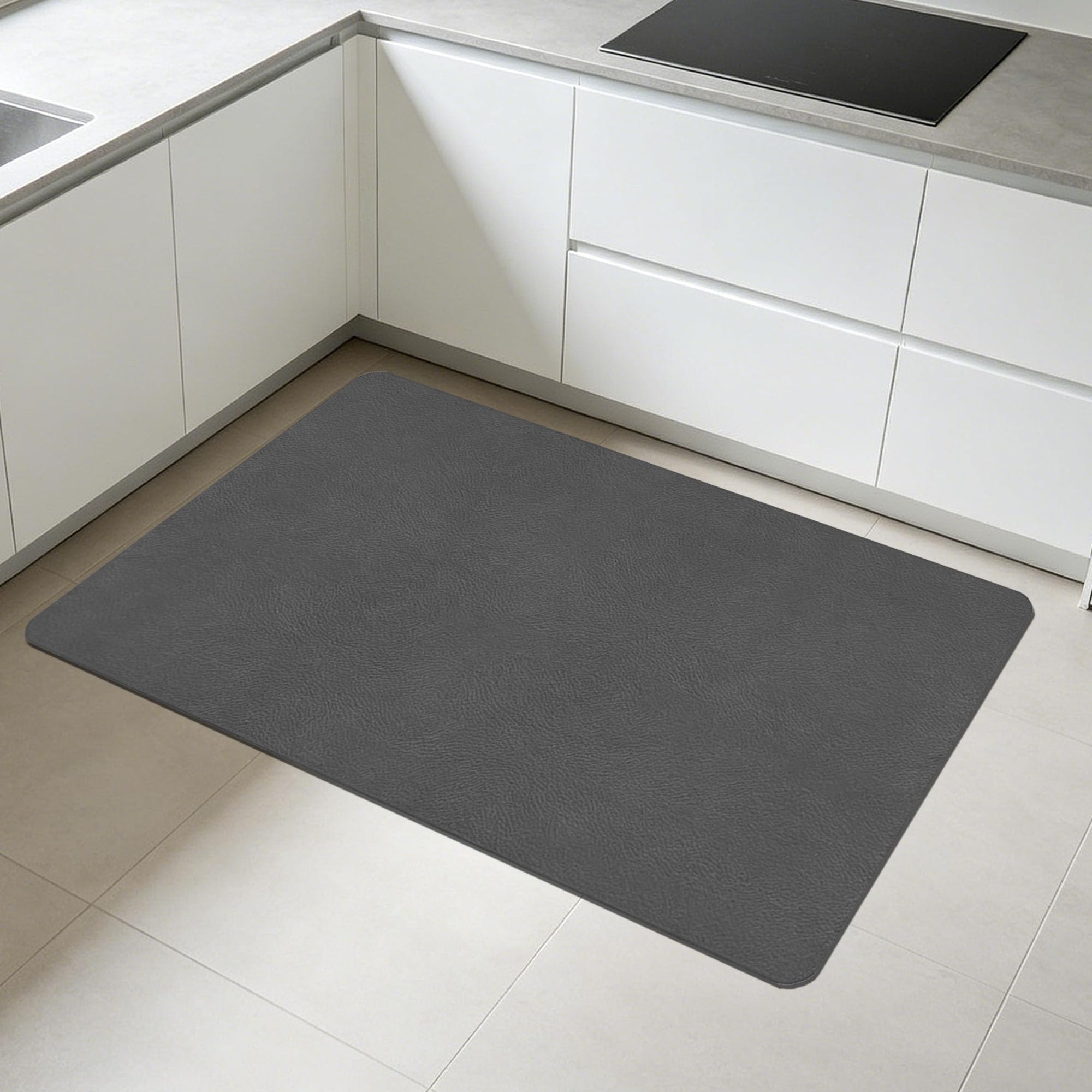 Alfombra Diatomita Baño 105 x 105 cm Rápido Secado Alfombrilla de Baño de Piedra de Diatomita Antideslizante y Antihumedad para Bañera, Ducha, Cuarto de y Cocina, Gris Oscuro