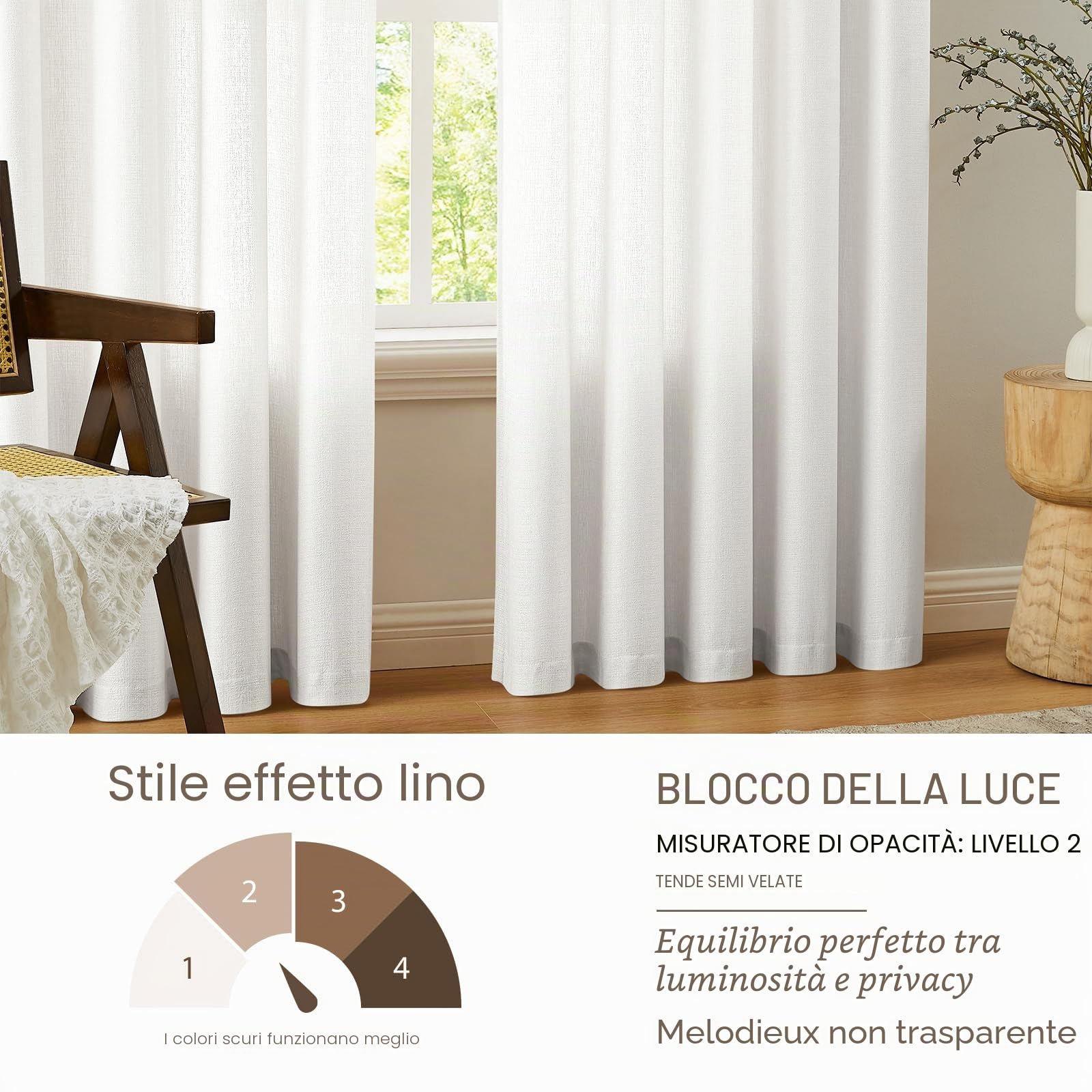 Melodieux Voile Tende per Interni per Camera da Letto Soggiorno sara Bianco, 140 x 245 cm