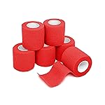 FriCARE Self Adhesive Bandage Wrap, Medical Tape in First Aid Kit, Cohesive Bandages for Wounds Sport Vet, 2 Inches X 5 Yards 6 Rolls, Red