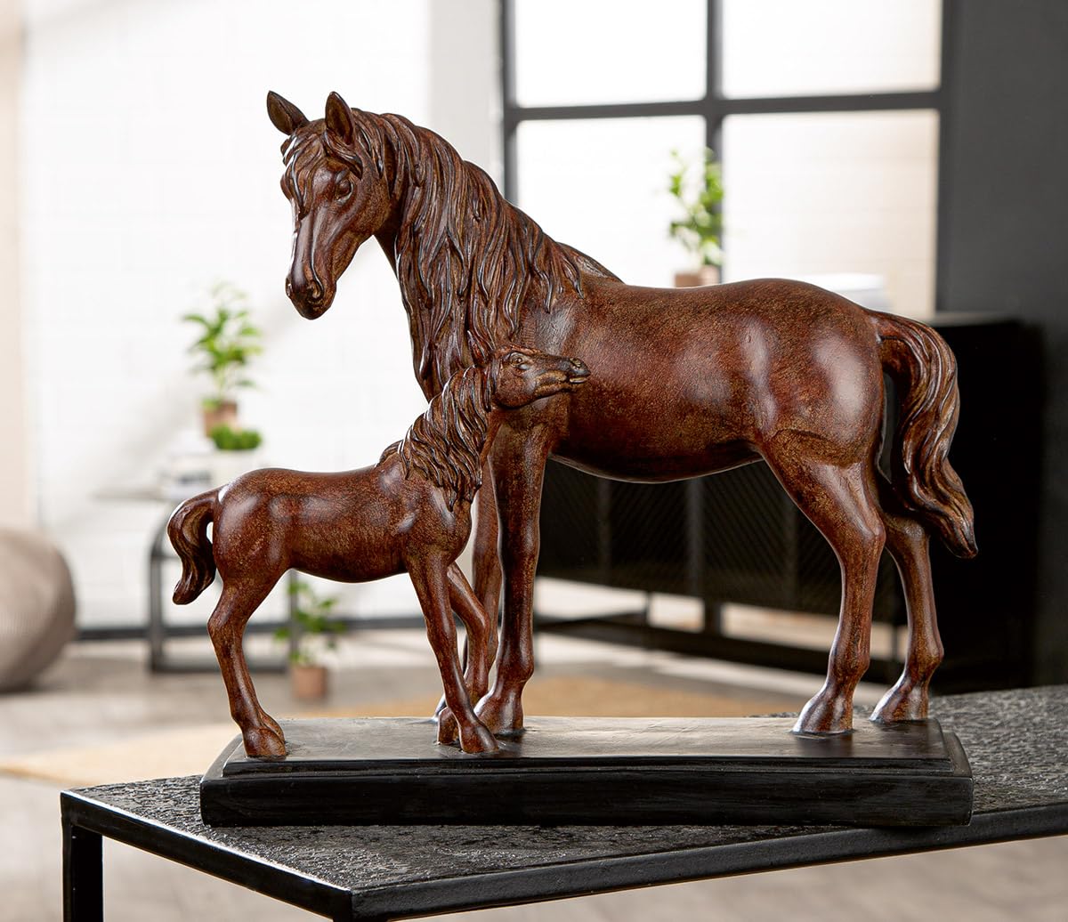 GILDE Resin Horse Family Sculpture Brown 33cm High 37cm Wide 14cm Deep