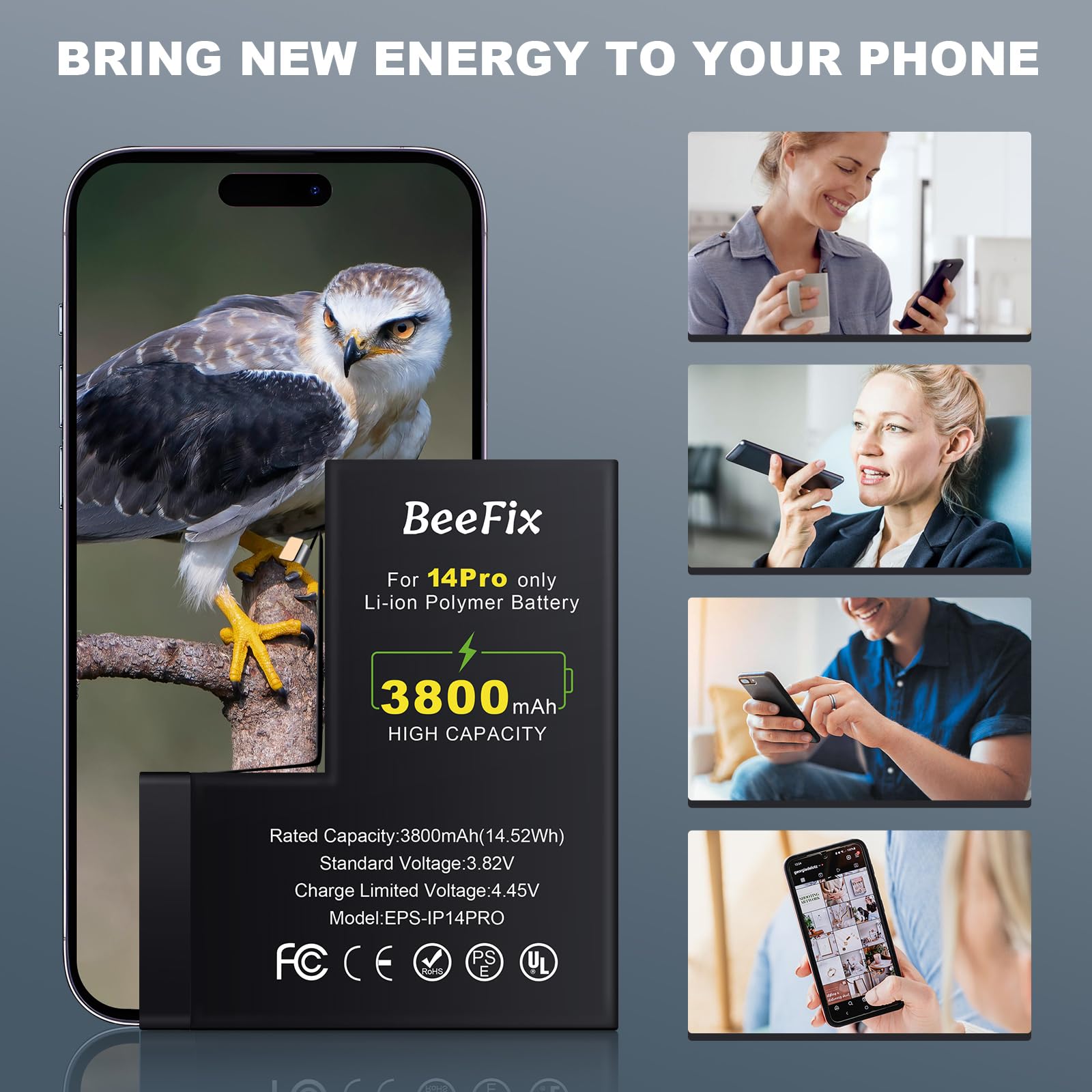 Batteria per iPhone 14 Pro: Batteria Li-Ion 3800mAh alta capacità per iPhone 14 Pro con strumenti riparazione professionali Compatibile con modelli A2890/ A2650/ A2889/ A2892/ A2891
