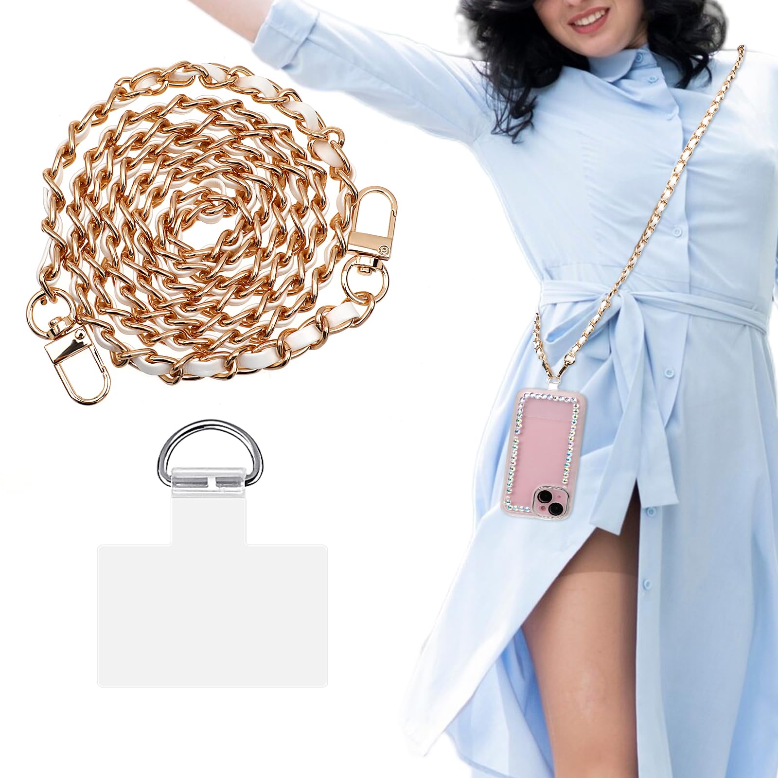 2x Taschenketten Mit Karabiner - Gold & Schwarz Leder Design