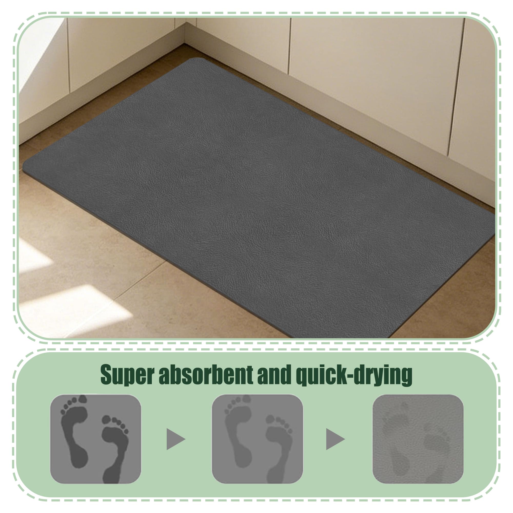 JIAFANG Alfombrilla de Diatomit 80 x 170 cm Secado Rápido, Antideslizante y Antibacteriana Alfombra Baño Antideslizante Higiénico y Funcional para Ducha, Baño y Cocina, Gris Oscuro