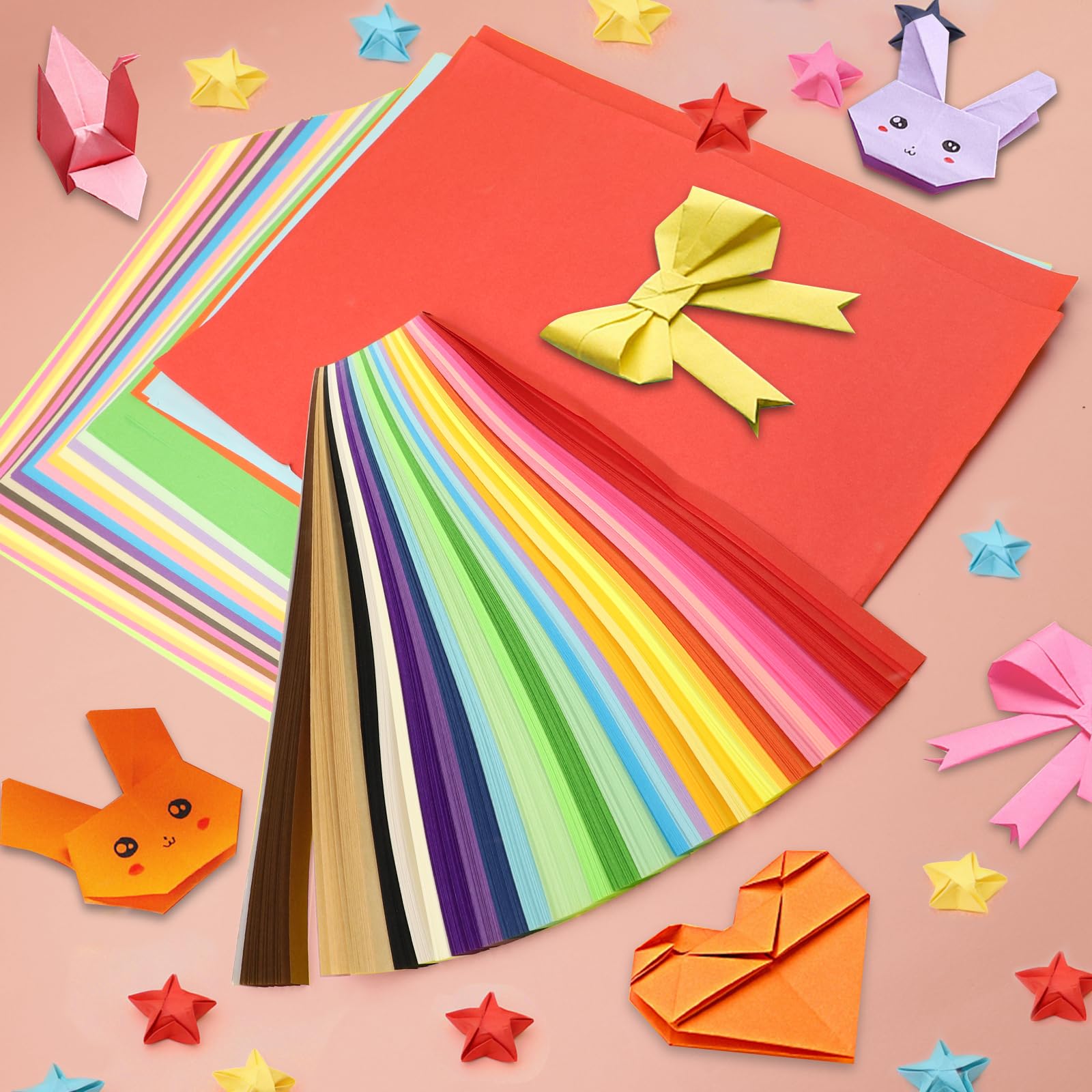 Papel de origami A4 100 hojas 20 colores vivos 70 g/m² doble cara con tiras para estrellas para manualidades