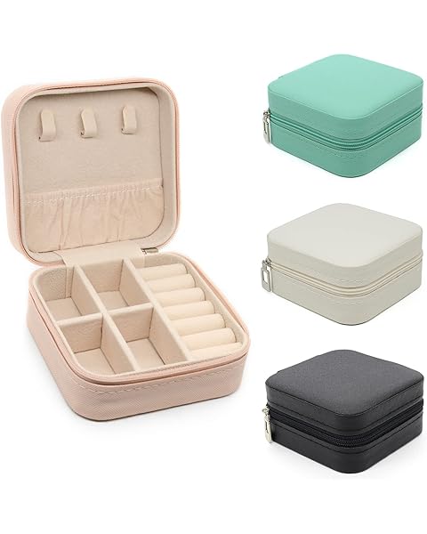 KEINE MARKE Small Jewelry Box, Travel Portable Jewelry Case for Ring, Pendant, Earring, Necklace, Bracelet Organizer Storage Holder Boxes (4color).