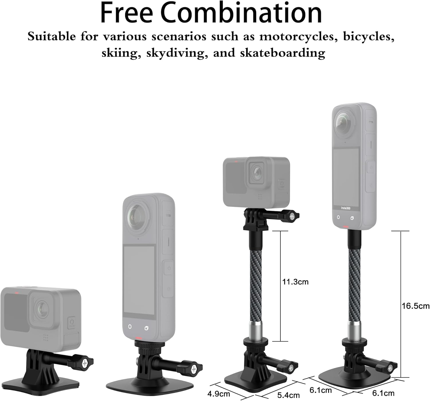 All Carbon Fiber Extension Arm Kit Metal Pole Mount Helmet Stick Extension Arm Mount for GoPro Hero 13/12/11/10/9/8/7/6/5 Black, Insta360 X5 / X4 / X3 / X2 / XR/Go,DJI Osmo Action and More - Image 4