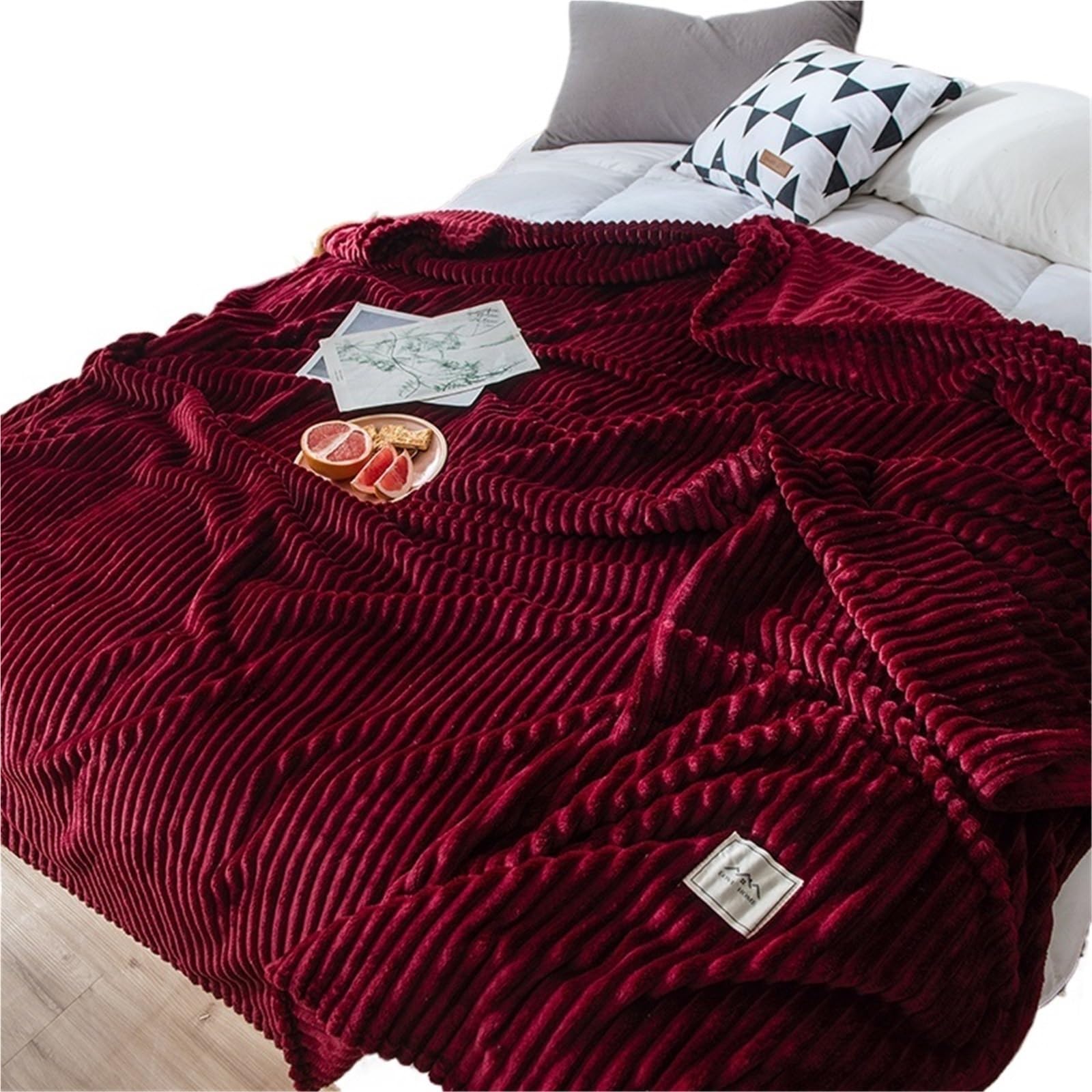 GSJNHY Cooling Blankets Pattern Hugging Blanket Is Suitable For Sofas Beds-blankets Soft And Sweatshirt for summer(Wine red,200X230cm 1.04kg)