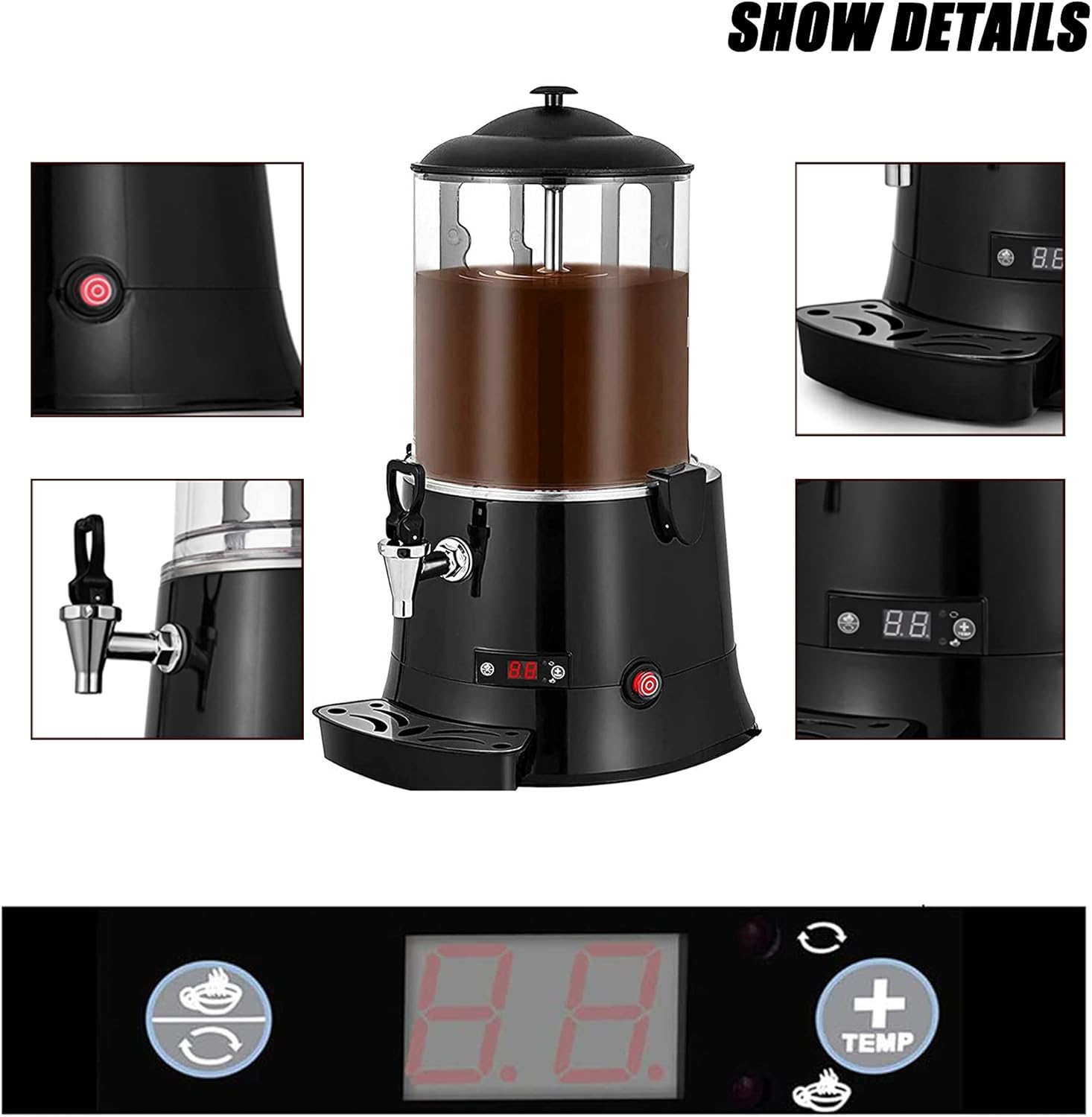 10L Commercial Chocolate Heating Machine, Chocolate Beverage Maker, Electric Heater Warmer for Milk-Tea Chocolate Coffee, Ce/Fcc/CCC/Pse, Black (Cw-12593)