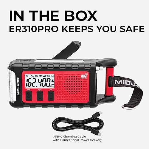 Miniatura 20 de Midland ER210 - Radio AM/FM compacta de emergencia con manivela, múltiples fuentes de alimentación que funciona como linterna de emergencia SOS