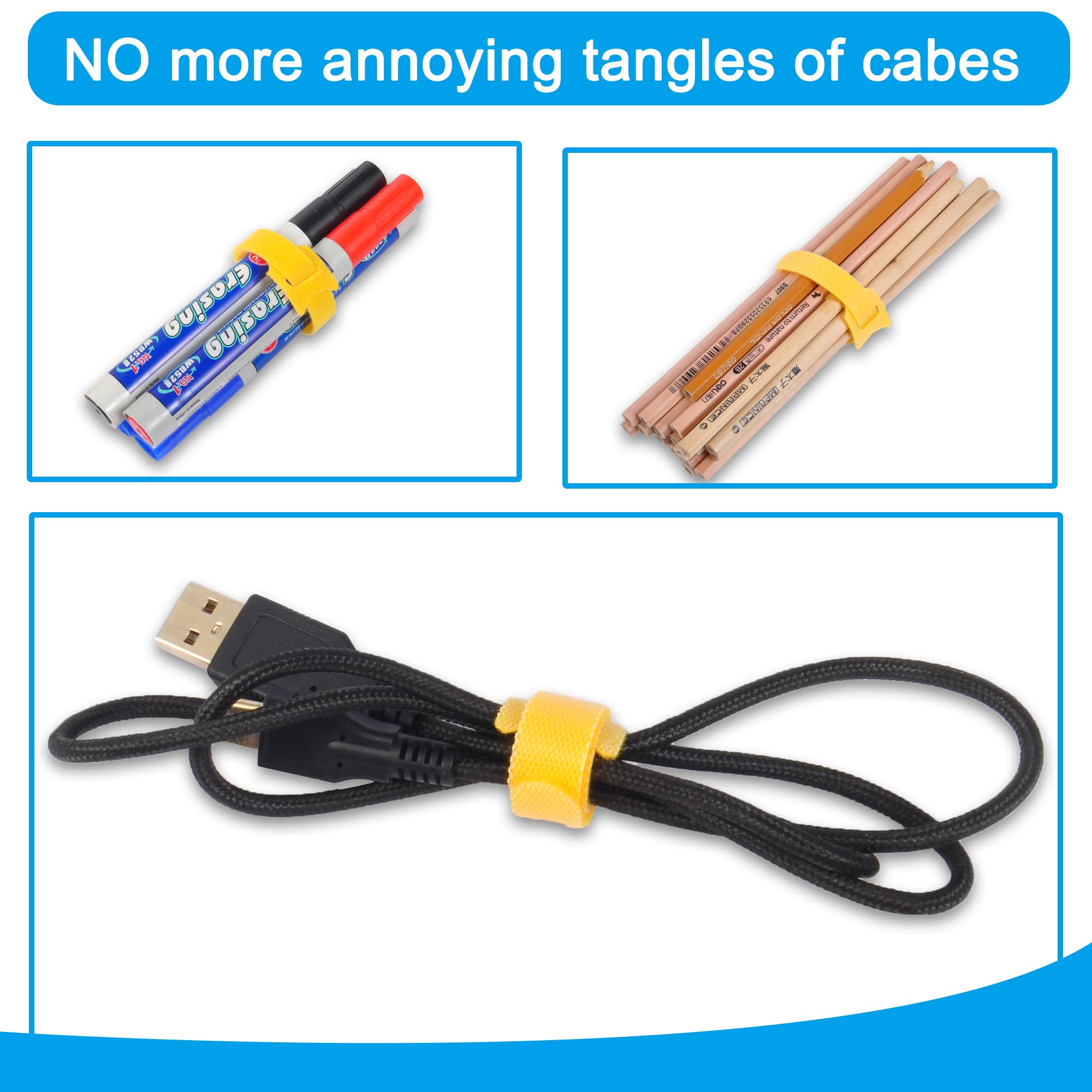 VENGABY 160PCS Reusable Cable Ties Cable Strap, Adjustable Cable Ties Reusable Thin Wire Cord Organization Ties With Hook And Loop, Loop Long Cable