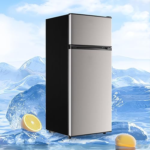 Miniatura 9 de Mini refrigerador de 5.0 pies cúbicos con congelador, frigorífico pequeño, soporte para bebidas, refrigerador de doble puerta, estantes de vidrio