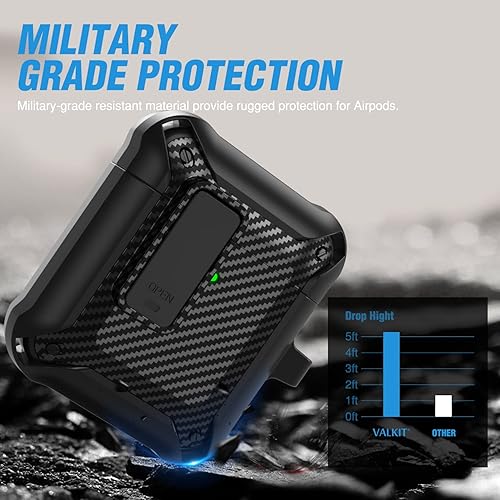 Miniatura 2 de Valkit Funda para Airpods para hombres con cerradura serie armadura militar de cuerpo completo con llavero de Apple AirPods Cool Funda protectora a