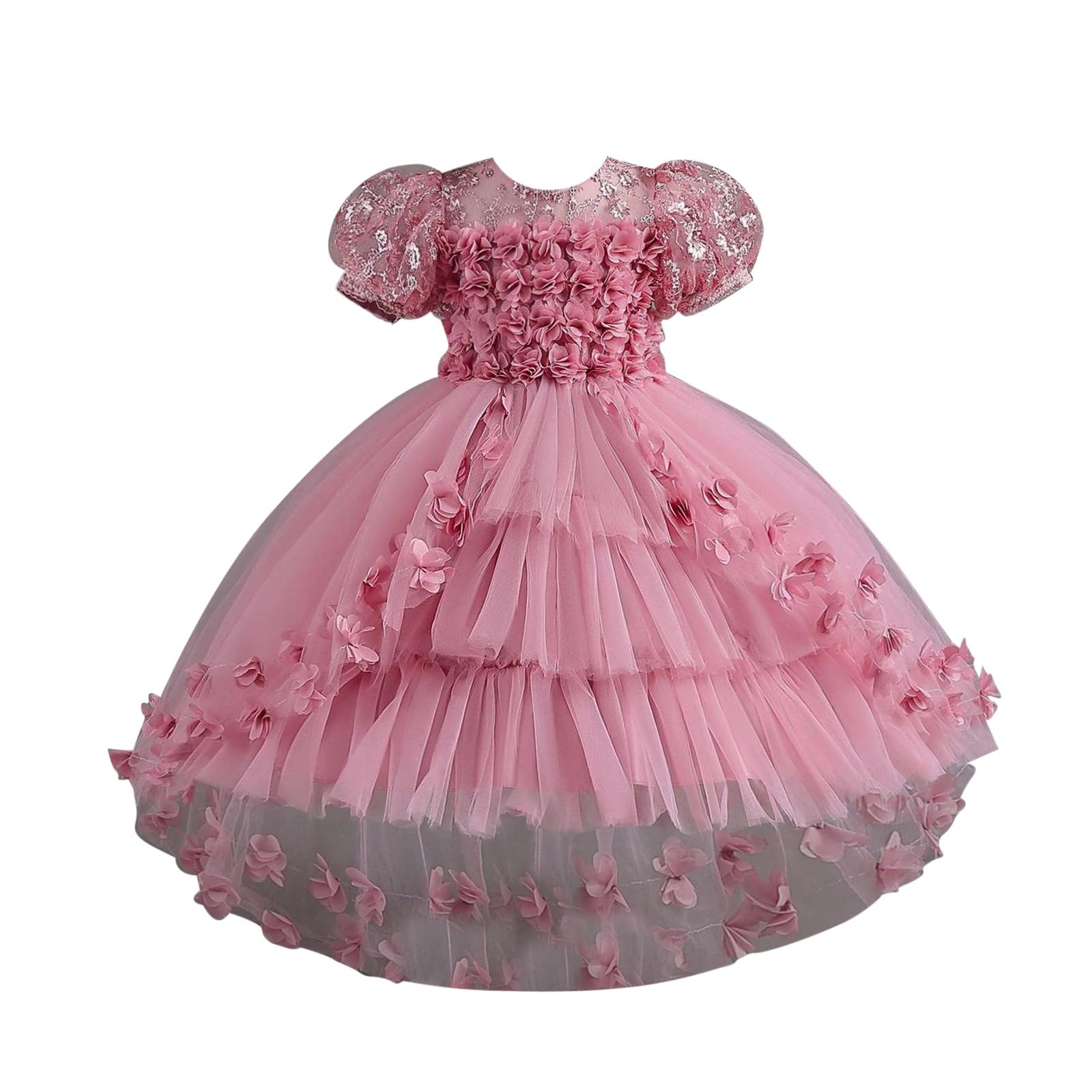 Generisch Vestido de encaje pétalo de flores para niños vestido de princesa vestido de tren para niñas pequeñas vestido de niños