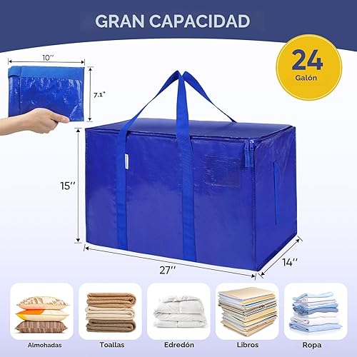 Miniatura 5 de Ticonn - Bolsa de transporte extragrande con cremalleras y asas de transporte, resistente, para ahorrar espacio, color azul
