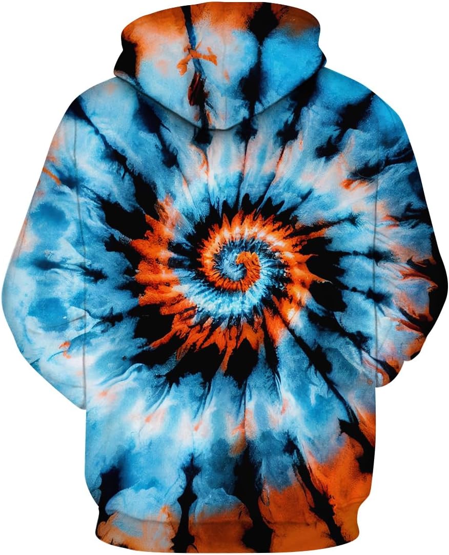 TiwBski Novelty Tie Dye Style Hoodies for Men Spiral Streak Print Sweatshirt Pullover - Image 2