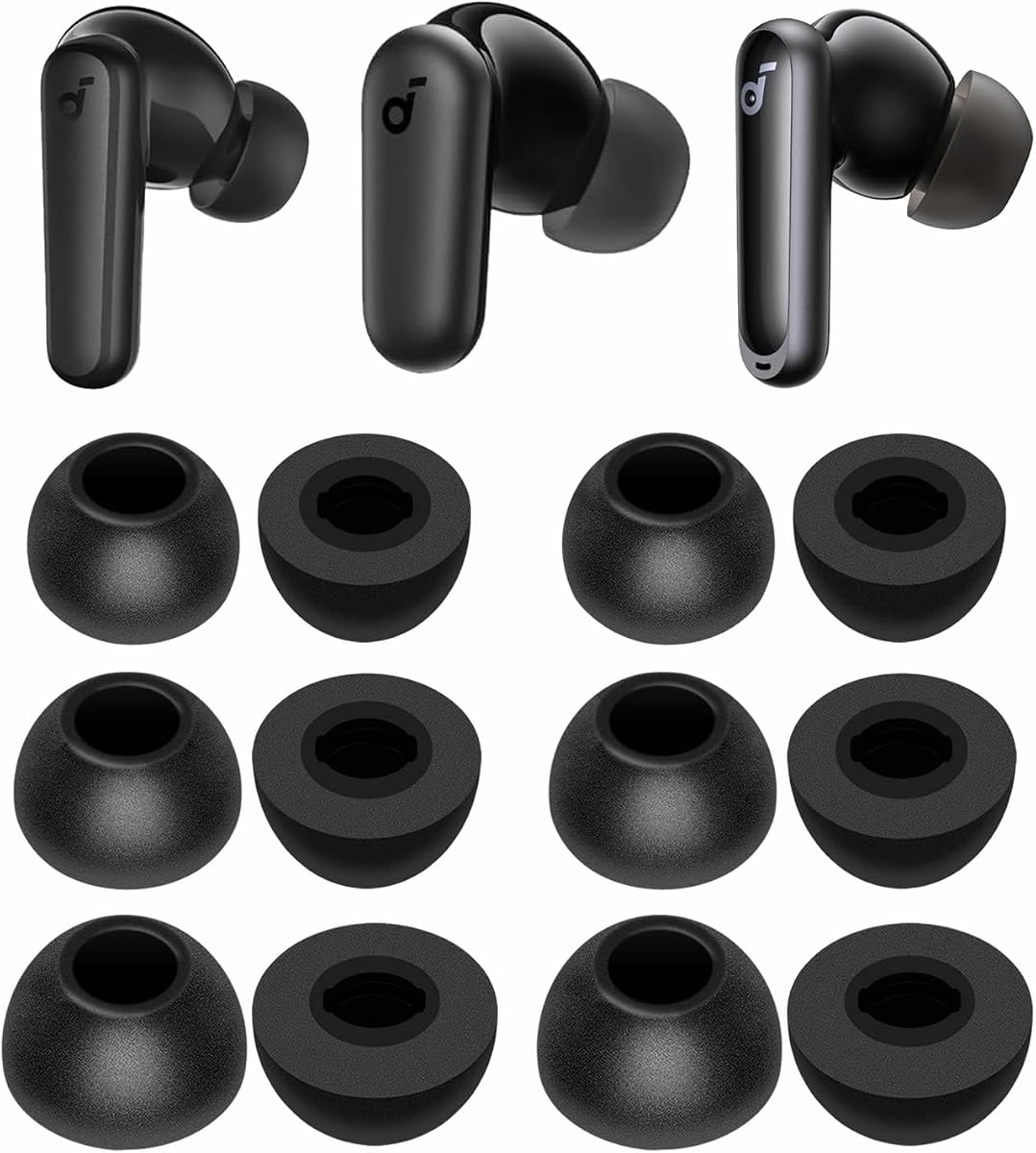 6 Pairs Memory Foam Tips for Soundcore P30i P40i, Replacement S/M/L No Silicone Pain Comfortable Noise Reduce Ear Tips Accessories Compatible with Soundcore P40i P30i P20i Space A40 - Black