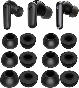 6 Pairs Memory Foam Tips for Soundcore P30i P40i, Replacement S/M/L No Silicone Pain Comfortable Noise Reduce Ear Tips Accessories Compatible with Soundcore P40i P30i P20i Space A40 - Black