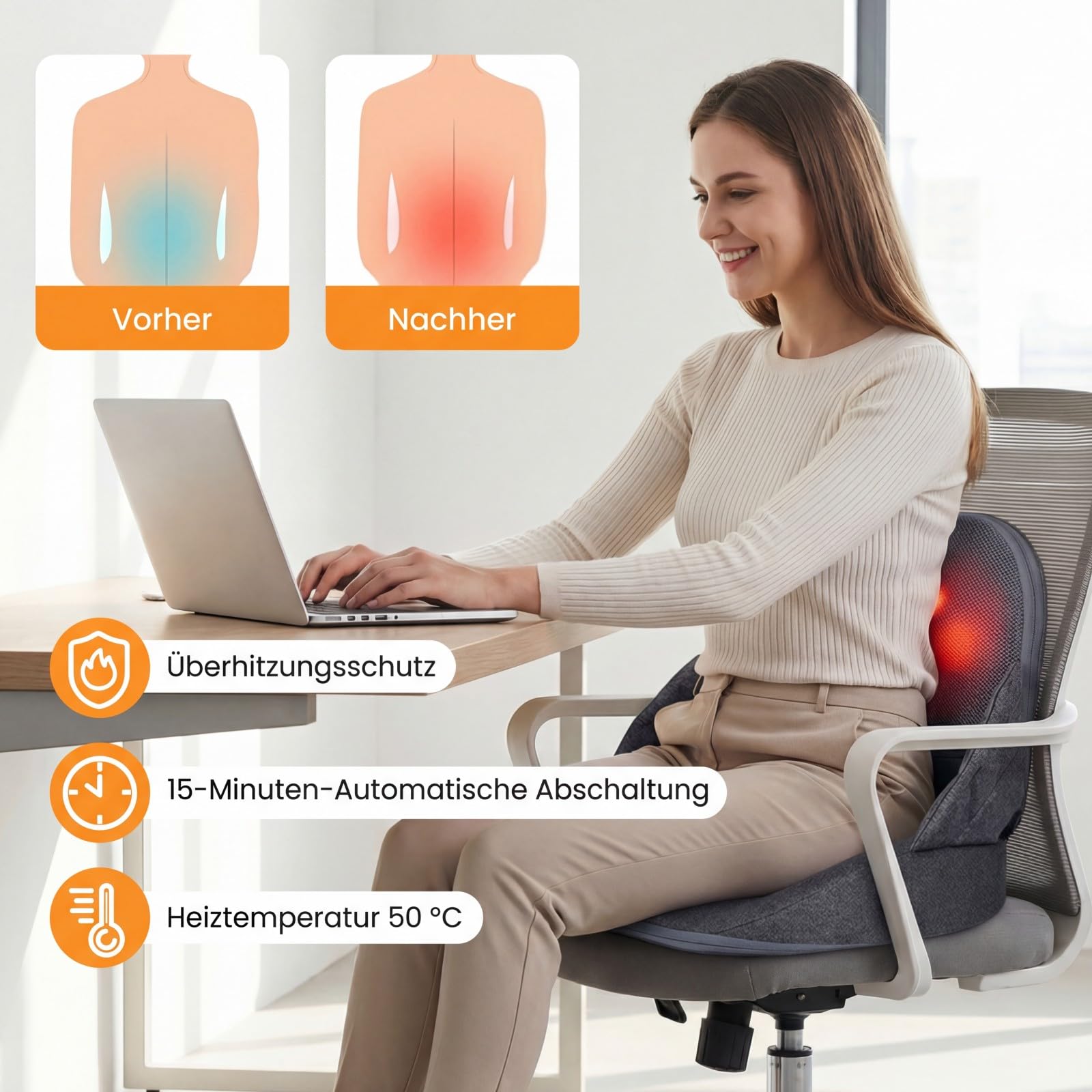 COSTWAY Massagesitzauflage mit Wärmefunktion, Vibration, Controller & Knetmassage, Faltbare Shiatsu Rückenmassagegerät für Rücken & Hüftstütze, Massagekissen Sitzkissen für Hause Büro