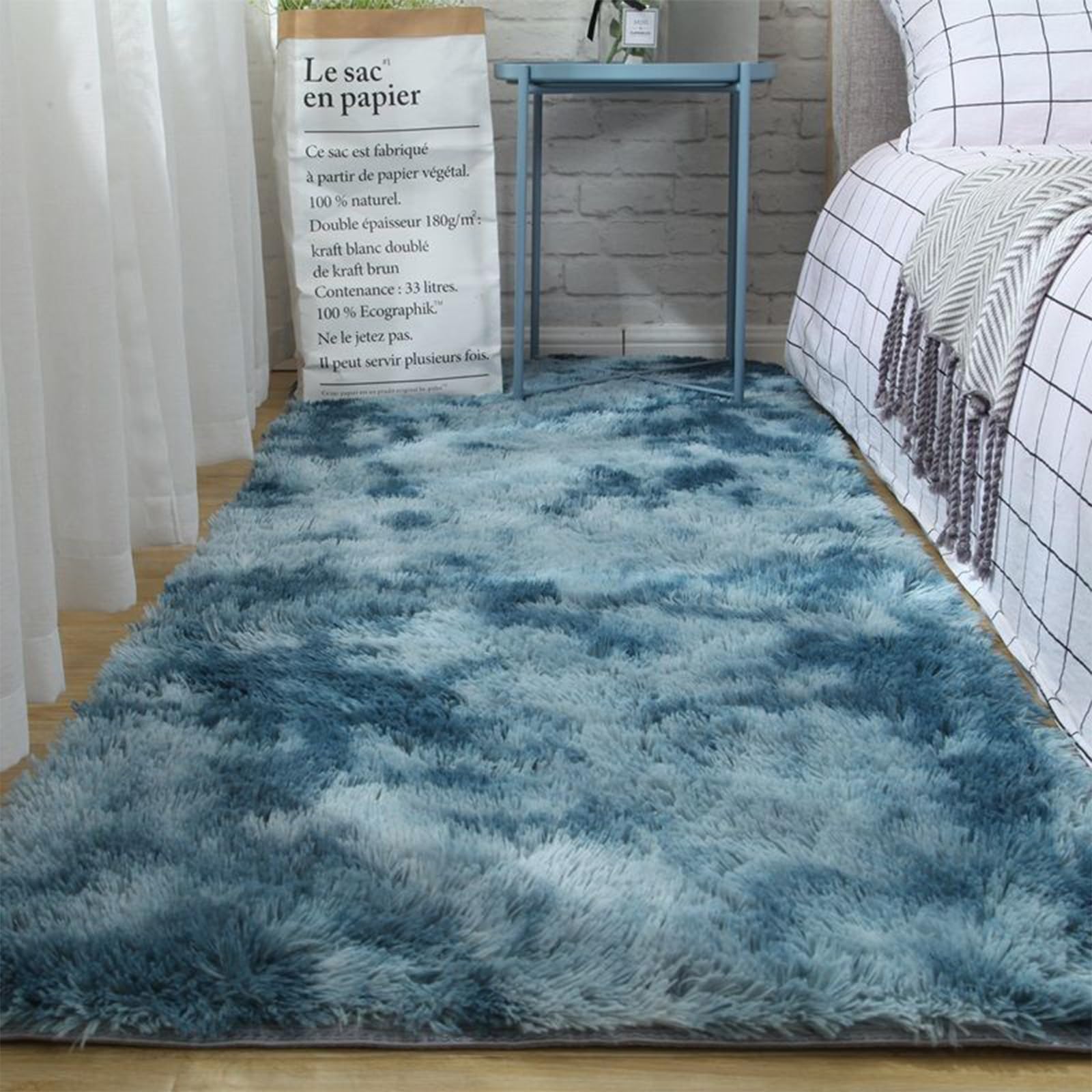 XUEDNGM Area Rugs for Bedroom Rugs 110 x 160 cm(43 x 63inch) Shaggy Soft and Elegant Carpets, Plain Thick Pile Rugs Living Room Bedroom Washable Throw Rug for Living Room Bedroom, Navy Blue