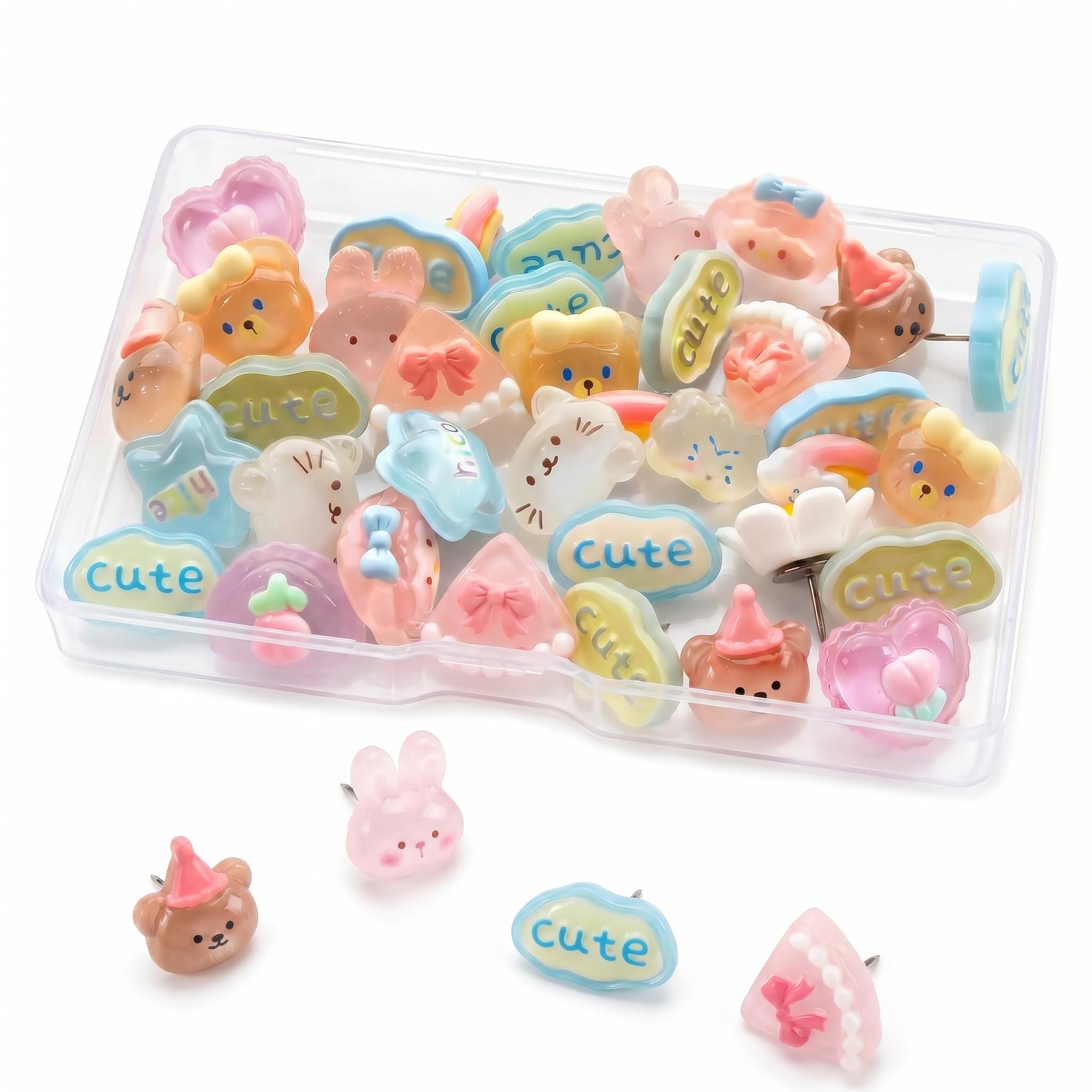 24 Pcs Drawing Pins, Thumb Tacks, Push Pins for Pinboard, Cork Board, Wall and Notice Board, Cute Cat Tacks Thumbtacks, Decorative Pin for Home Office Posters Photos Postcards Maps