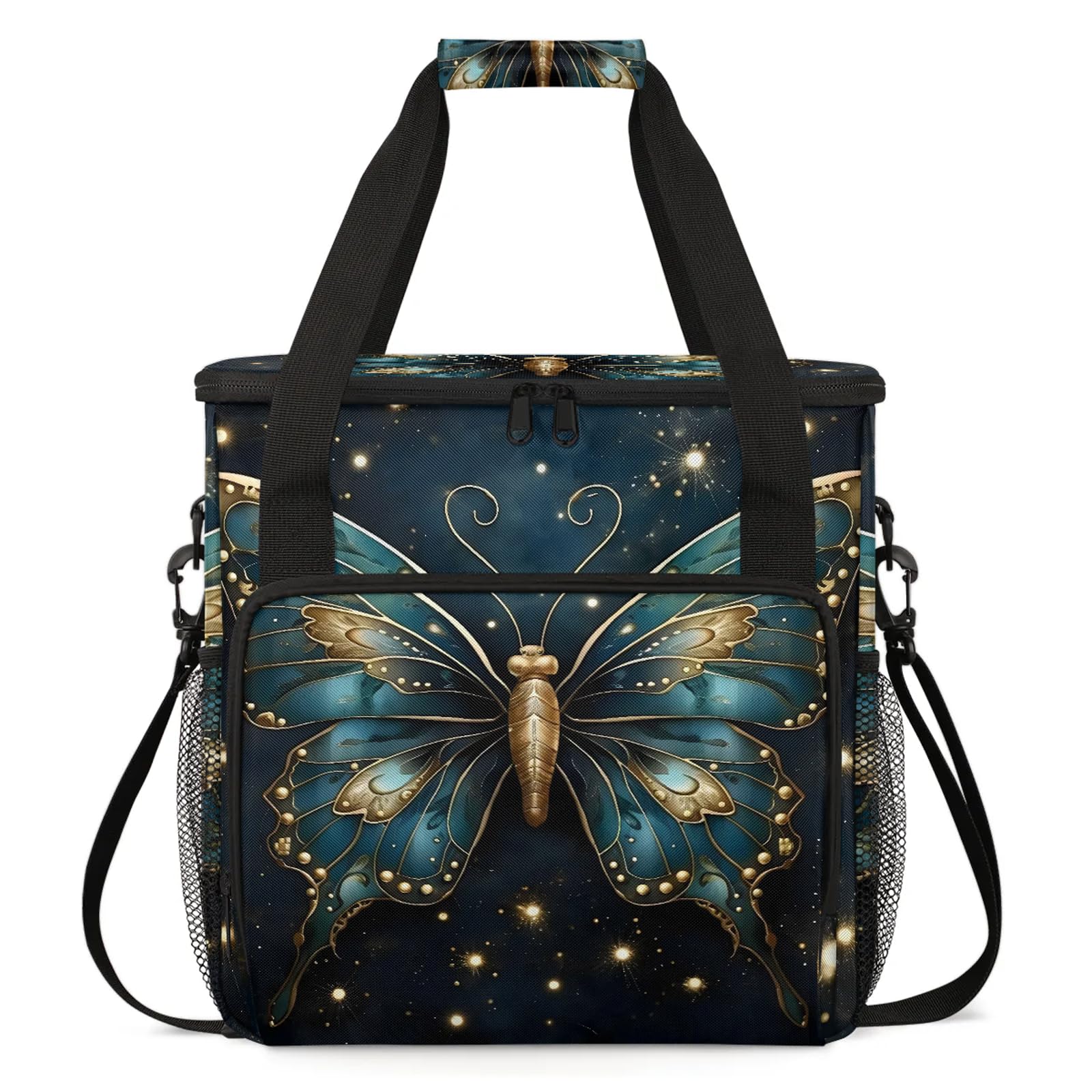Adornori Boho Butterfly Coffee Maker Carring Bag, Large Insulated Storage Organizer Case Tote Bags with Shoulder Strap for Travel Work Picnic
