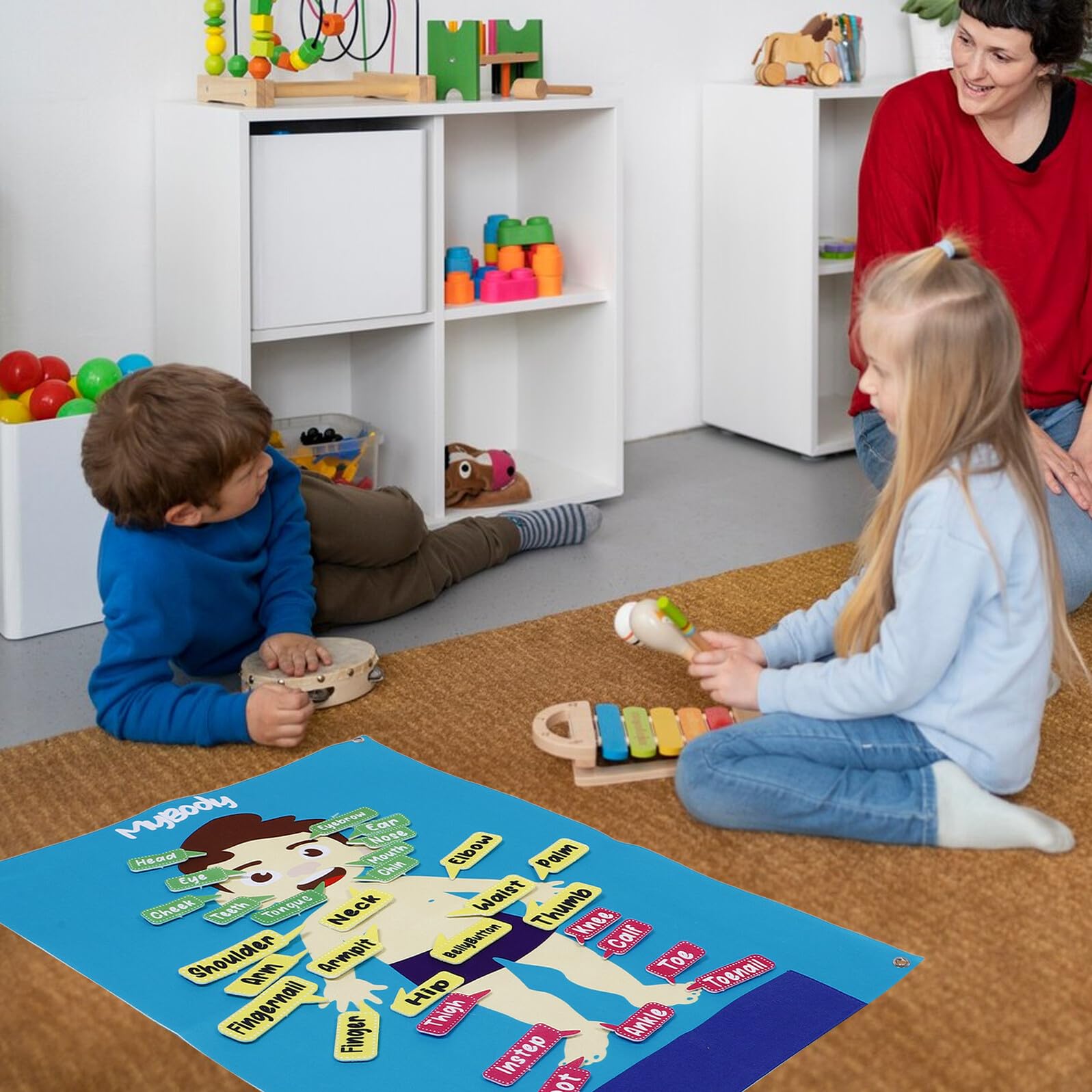 Abaodam Tablero de Fieltro Cuerpo Humano 56x82 Cm para Aprendizaje Preescolar, Herramienta Educativa Interactiva, Póster Didáctico de Actividades y Cuentos Divertidos