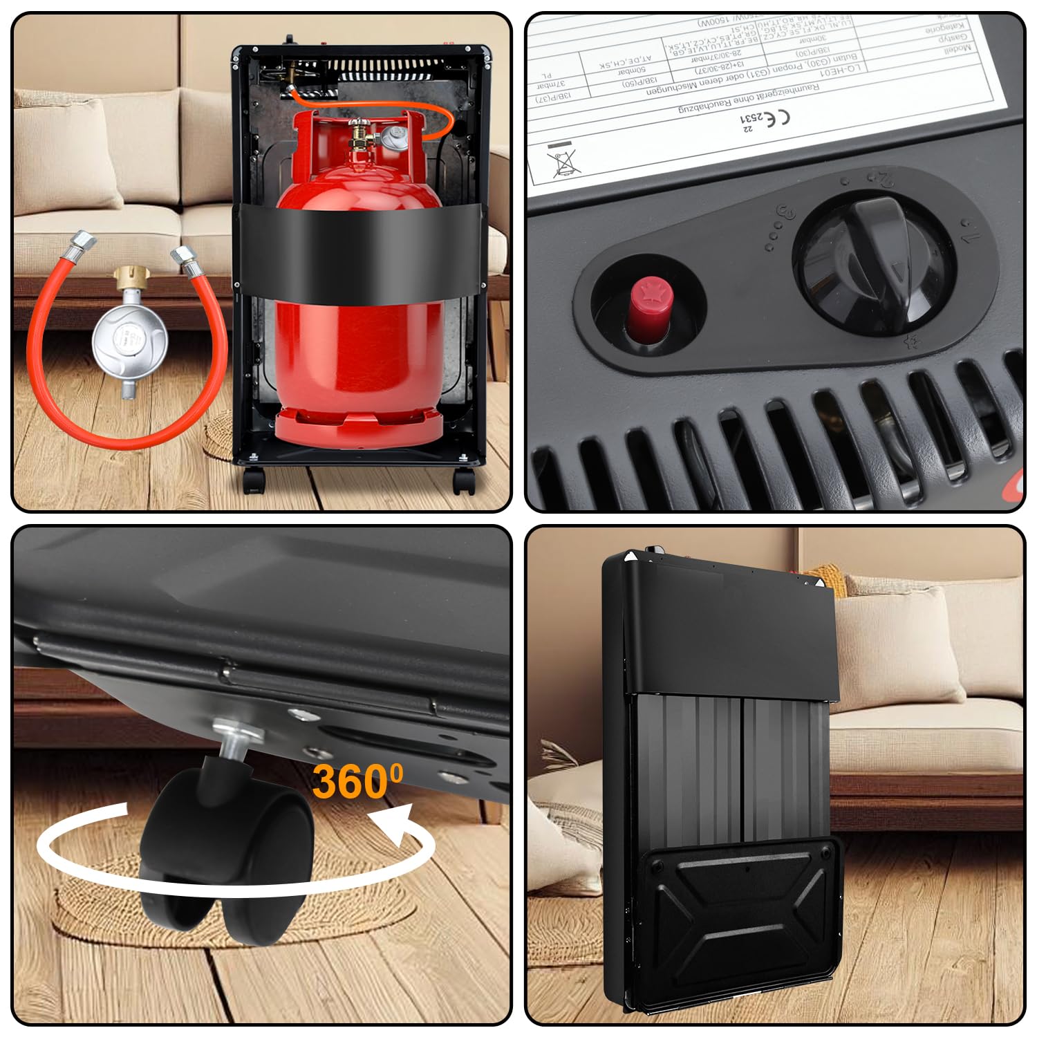 Piec gazowy 4,2 LW, składany, 1260 W, do LPG do 10 kg, zabezpieczenie przed przewróceniem, zapalnik piezoelektryczny, zabezpieczenie przed przegrzaniem, zużycie gazu 305 g/h