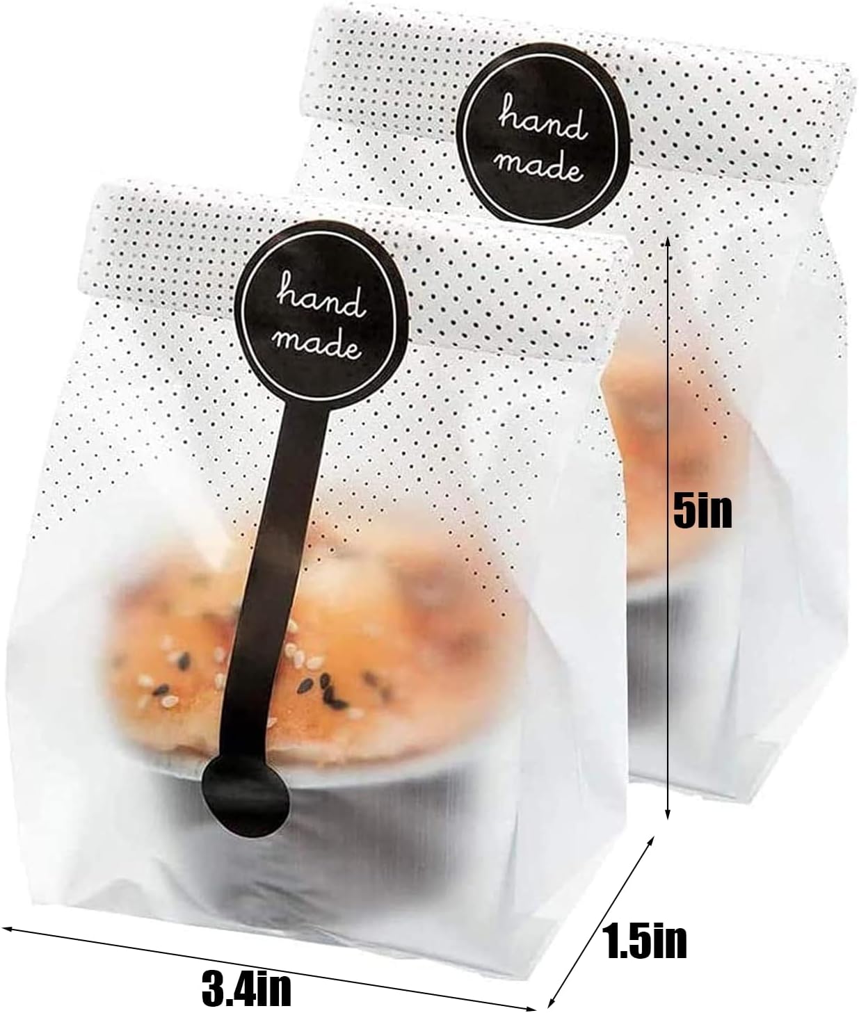 200-Piece Translucent Bakery Bag Set with Handmade Stickers for Sweet Treat Wrapping