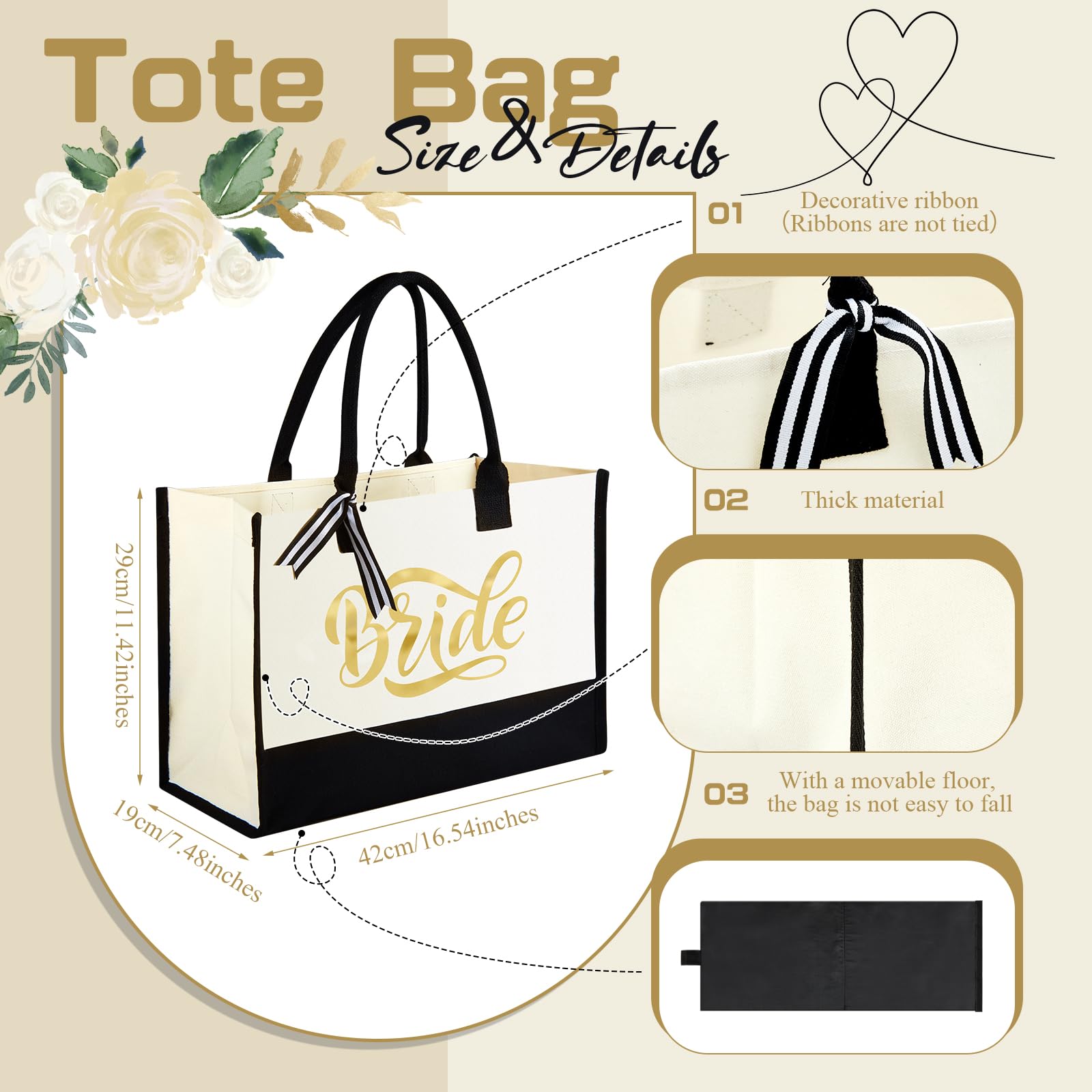 Hestya 6 Pcs Bride to Be Gifts Include Cosmetic Tote Bag, Bride Slippers, String Bracelet with Card, Makeup Mirror - Image 2