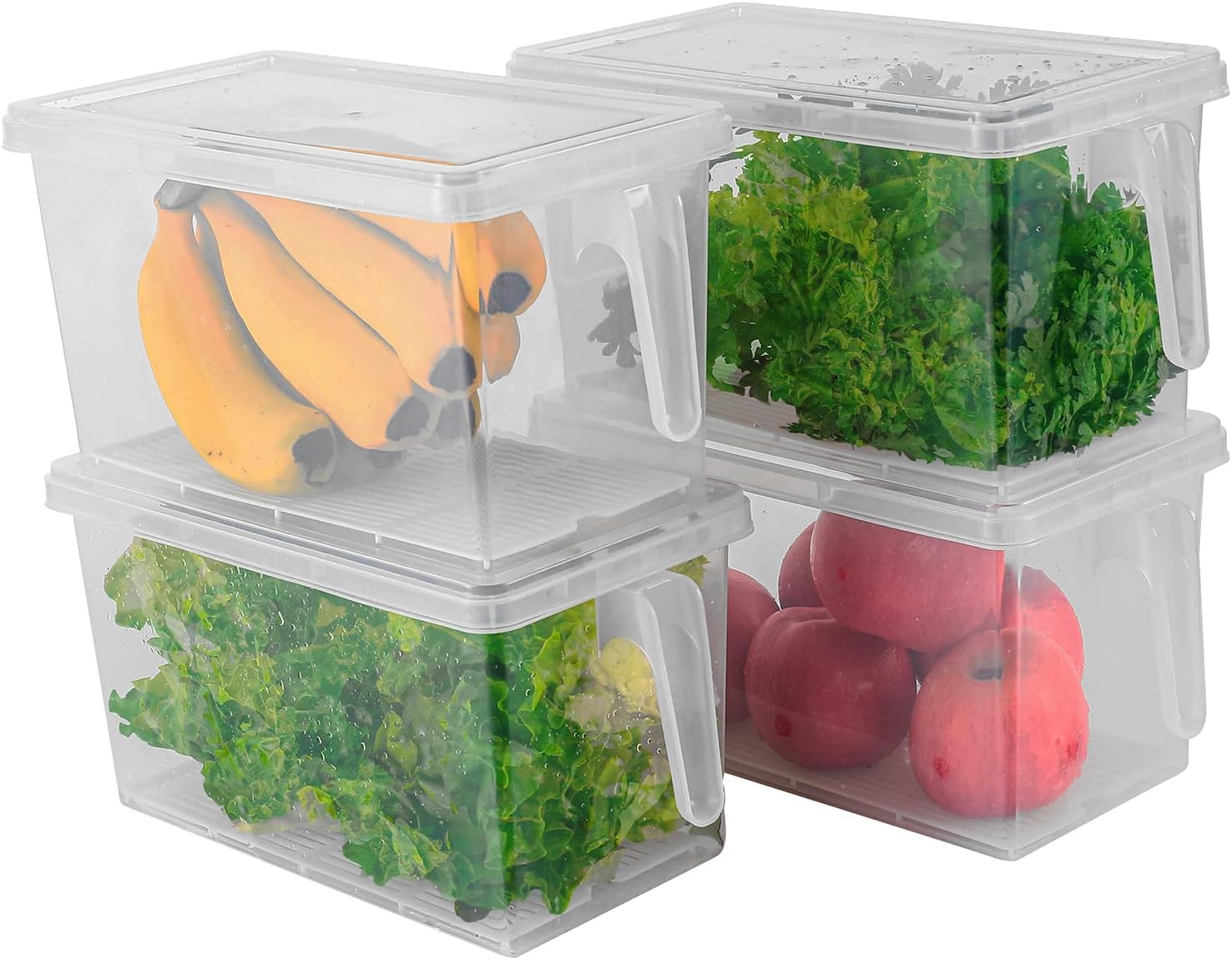Sooyee Produce Saver Containers for Refrigerator with Drain Tray, 5L x 4 Stackable Fruit Storage Containers for Fridge,Vegetable Storage Keep Fresh for Lettuce,Salad,Berry, Salad,Meat and Fish