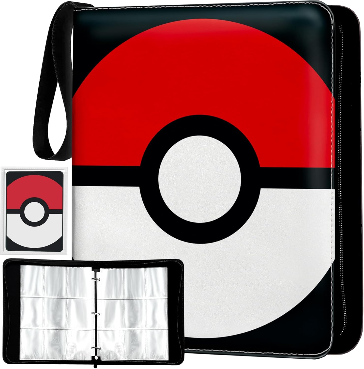 Premium Trading Card Binder 13 x 10.5" with 50 Sheets (9-Pocket Double-Sided) - Holds 900 Cards, PU Leather, Zipper Closure, Handle, Velvet Liner, Includes Clear Card Holder