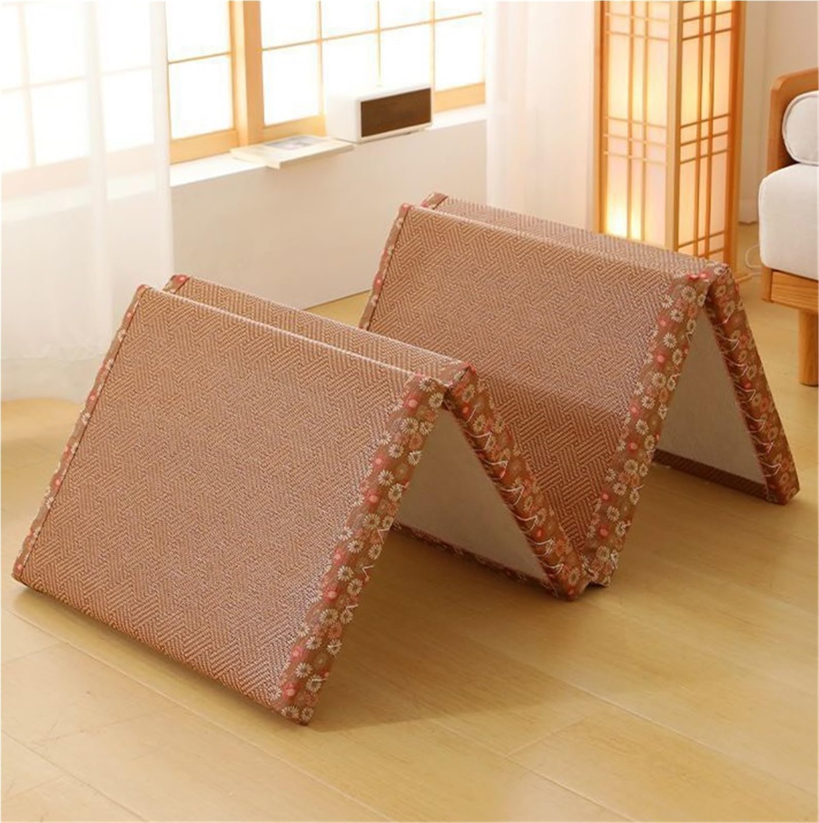 Materassino Pieghevole Futon, Tatami Giapponese Da Pavimento, Tappetino Materasso per Dormire, per Meditazione Yoga Sala Zen Palestra(Brown,60 x 180 cm)
