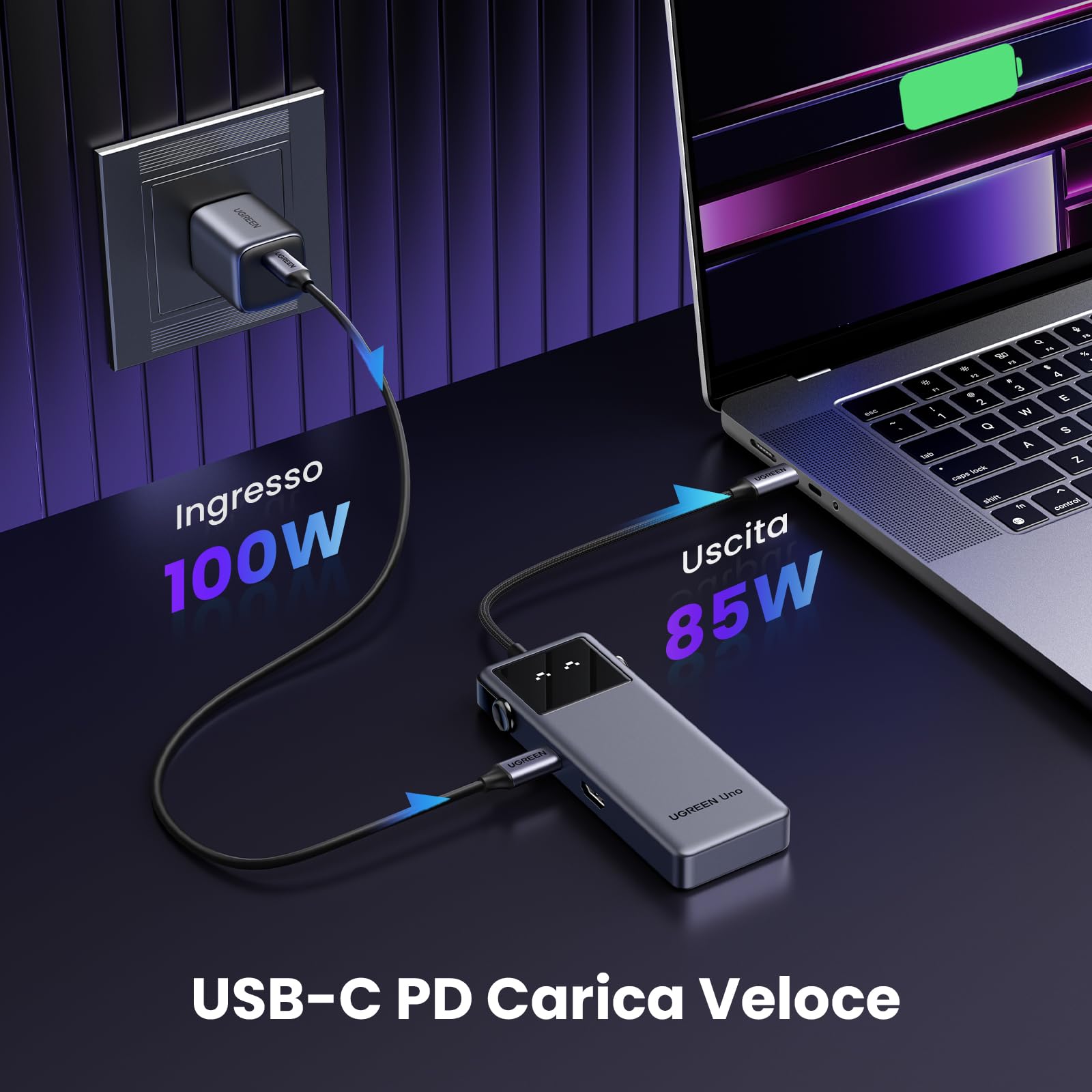 UGREEN Uno 10Gbps Hub USB C HDMI 4K 60Hz PD 100W Carica Adattatore Type C 3.2 con Indicatore LED Docking Station Compatibile con MacBook Pro Air M3 M2 M1, iPad, iPhone 16 Pro Max, Galaxy S24