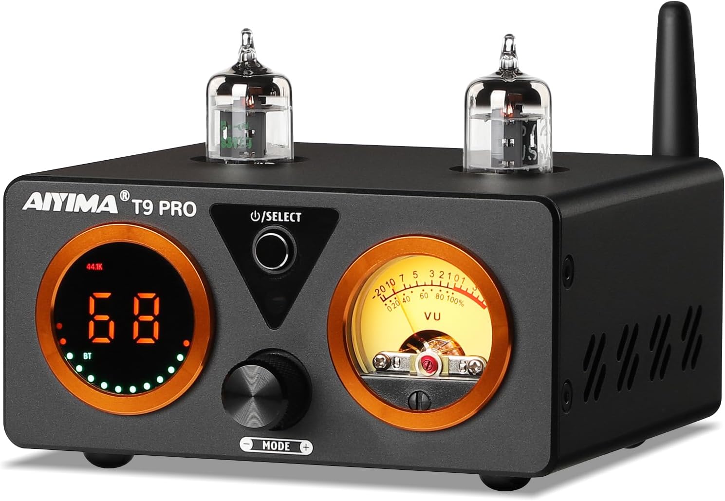 AIYIMA T9 PRO 200W Bluetooth Amplifier HiFi Digital Class D Power Amp 2.0/2.1 Channel Vacuum Tube DAC Amp with VU Meter & Bass Treble Bluetooth 5.2 Coaxial Optical PC-USB inputs (AIYIMA T9 PRO)