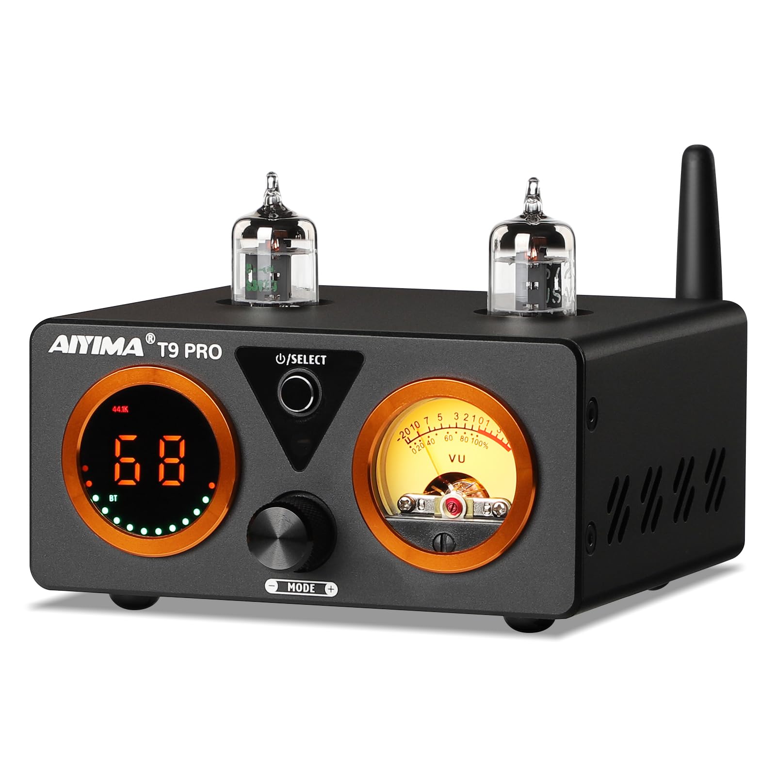 AIYIMA T9 PRO 200W Bluetooth Amplifier HiFi Digital Class D Power Amp 2.0/2.1 Channel Vacuum Tube DAC Amp with VU Meter & Bass Treble Bluetooth 5.1 Coaxial Optical PC-USB inputs