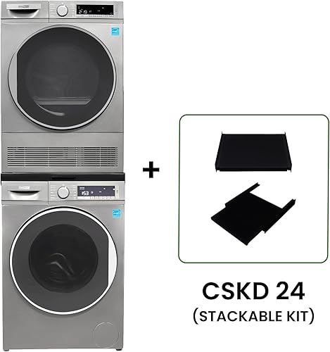 Miniatura 6 de Lavadora de 2.2 cf 120 V y secador de condensación de 4 Cf 220V fabricado en Europa (titanio + kit de apilamiento)