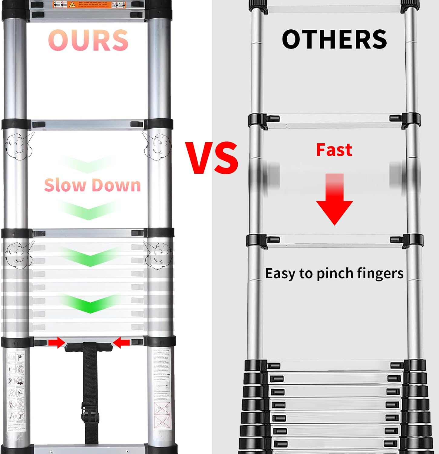 Yvan Telescoping Ladder,8.5 FT Aluminum Telescopic Extension Ladder,Soft Close Design Multi-Purpose Extendable Ladder for Household Daily or Hobbies,330 Lb Capacity