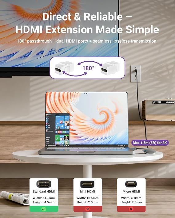 VCELINK 8K HDMI Keystone Jack, 4K 120Hz Support 48 Gbps High Speed, 2-Pack