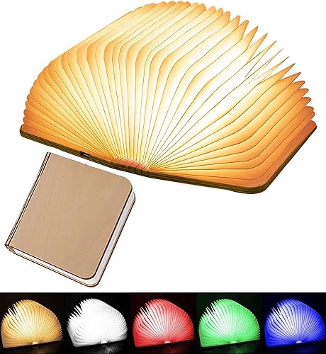 Luz de libro de madera, 5 colores mejorados, luz nocturna LED creativa para libros, recargable por USB, luz magnética plegable para el hogar,