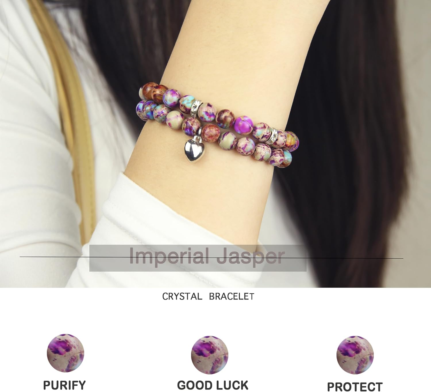 2Pcs Healing Crystal Bracelets for Women Handmade Beaded Bracelet Healing Prayers Crystal 8mm Natural Stone Beads Bracelet Stress Relief Get Well Soon Gifts - Image 2