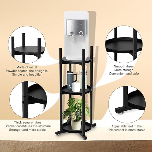 Miniatura 3 de PMMJ Soporte dispensador de agua con 3 estantes redondos, soporte de agua de metal resistente para botellas de 5 galones, adecuado como soporte para